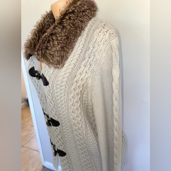 DRESS BARN KNIT CARDIGAN SEATER LOOP FAUX FUR COLLAR WOMEN’S XL GRAY - Picture 5 of 7